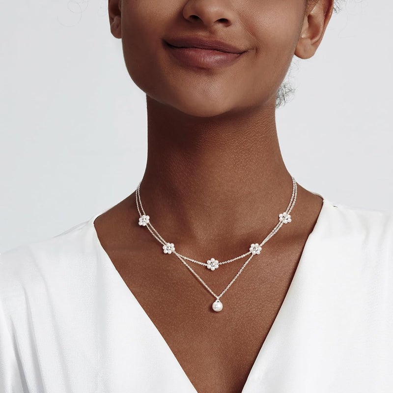 Zeffy Gold Pearl Necklace for Women, Dainty 14K Gold/Silve Plated Layered Pearl Choker Pearl Earrings Pearl Bracelets Wedding Trendy Gold Jewelry Set for Women Gifts - Image 2